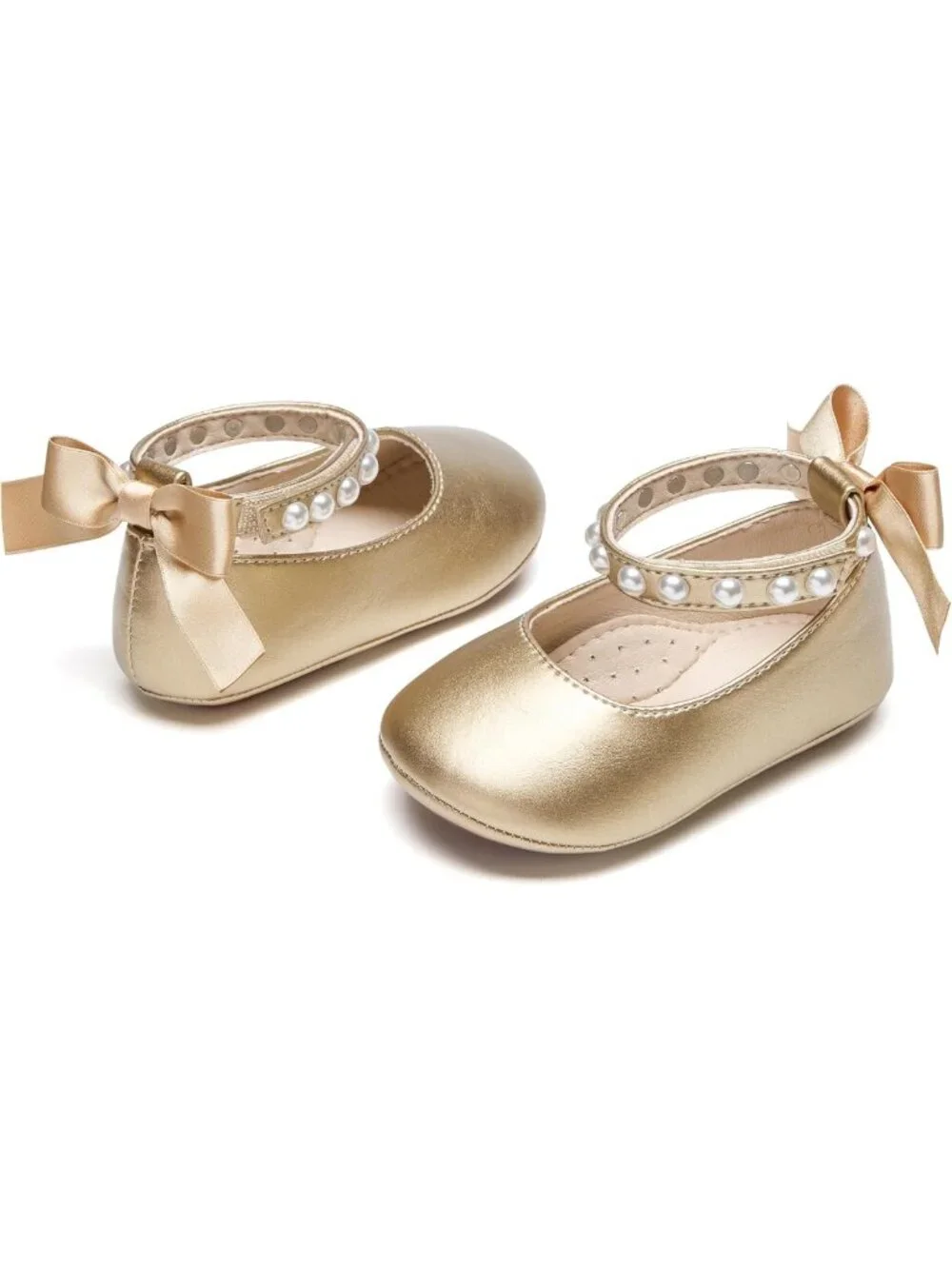 Baby Girls Mary Jane Flats - Soft Rubber Sole Infant Walking Shoes for Weddings